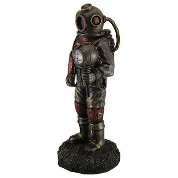 Lighted Steampunk Skeleton In Diving Suit Statue