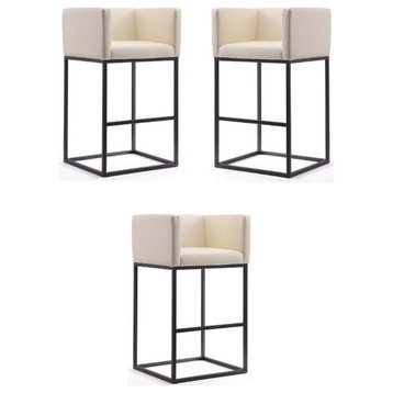 Home Square 38" Faux Leather Barstool in Cream & Black - Set of 3