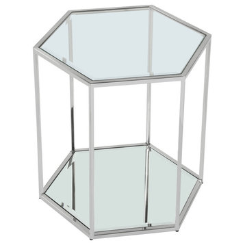 Sei Glass Top End Table with Mirrored Base, Chrome, 1 Piece