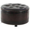 Set of 3 Dark Brown Round Leather Ottoman Footstools