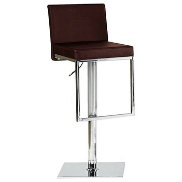 Bona Hydraulic Barstool, Soft Brown Leather Cover, Stainless Steel Frame