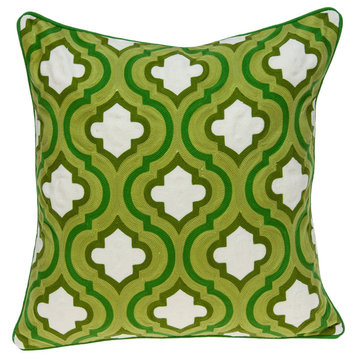 Gamma Traditional Green and White Pillow Cover With Poly Insert
