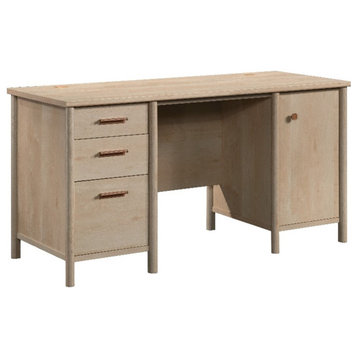 Pemberly Row Contemporary Engineered Wood Desk in Natural Maple Finish