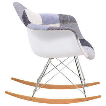LeisureMod Wilson Twill Fabric Eiffel Rocking Chair, Patchwork