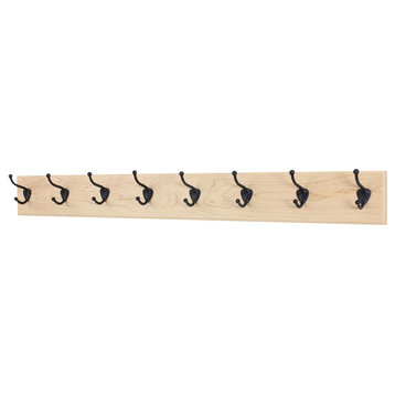Solid Maple Wall Coat Rack, Bronze Hooks, Natural, 41"x4.5", 8-Hooks