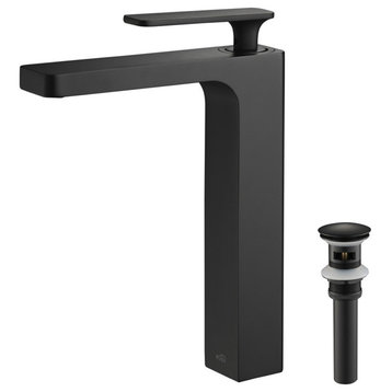 Infinity Single Handle Vessel Sink Faucet KBF1007, Matte Black, W/ Drain