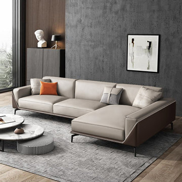 Elegant Khaki Fabric Wooden Framed Cushion Sectional Sofa Chastie