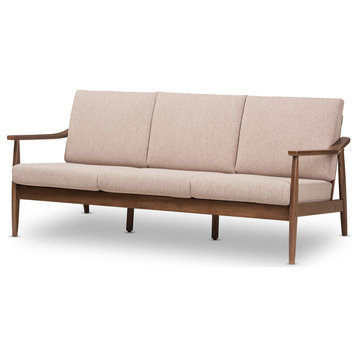 Venza Mid-Century Modern Light Brown Fabric Upholstered 3-Seater Sofa