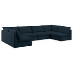 Meridian Furniture - Mackenzie Linen Textured Fabric 6-Piece Modular U-Shaped Sectional, Navy - Mix and match the pieces from the Mackenzie series to create a beautiful seating group that's perfect for the whole gang. These exceptionally crafted sofas, sectionals, and other components are meant to be put together into an infinite number of configurations based on your particular needs and space requirements. Each is upholstered from top to bottom in soft durable linen textured in your choice of colors. Attach the pieces of your choice easily thanks to the included attachment latches.