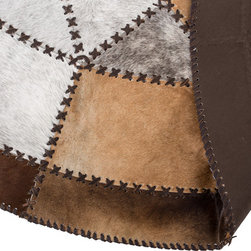 Unique Cowhide Patchwork Area Rug, Handmade, Hair-on-Hide, Beige White, 6' - Area Rugs