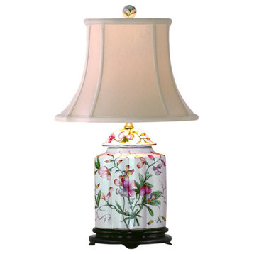 Chinese Floral Motif Scalloped Porcelain Ginger Jar Table Lamp 22"