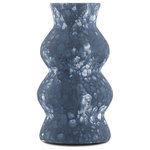 Currey & Company - Phonecian Blue Small Vase - The Phonecian Blue Small Vase is made of terracotta in a navy blue and white. The runnels of these contrasting tones make this blue vase a textural wonder. Pair it with the Phonecian Blue Large Vase for a double dose of ancient charm. We also offer the Phonecian in tan.