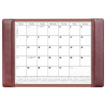 Mocha Leather Desk Pad With Calendar, 25.5X17.25
