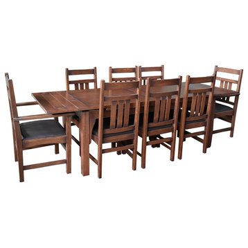 Crafters and Weavers Arts and Crafts Solid Wood Table Set in Dark Walnut