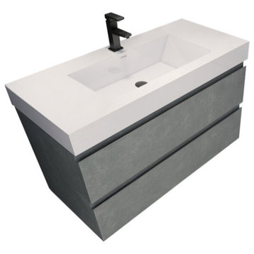 42" Wall Mount Vanity With Reinforced Acrylic Sink, Concrete Grey