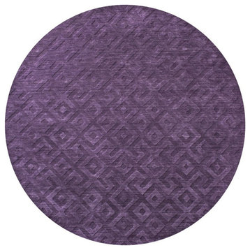 Technique 8' Round Solid Purple Hand Loomed Area Rug