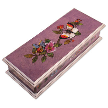 Novica Handmade Floral Transformation Reverse-Painted Glass Decorative Box