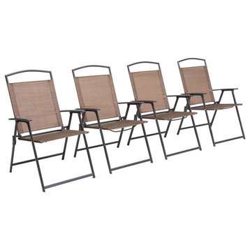 Set of 4 Patio Folding Chairs 4-Pack Dining Chairs, Brown