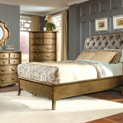 HOMELEGANCE 1828-1 CHAMBORD ANTIQUE GOLD WOOD QUEEN SLEIGH BEDROOM SET - Bedroom Furniture Sets