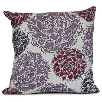 18x18", Floral Outdoor Pillow, Purple