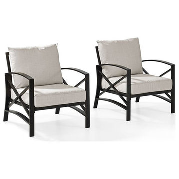 Crosley Furniture Kaplan Metal Fabric Arm Chair in Oil Bronze/Oatmeal (Set of 2)