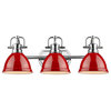 Duncan Chrome Three-Light Vanity Fixture with Red Shade
