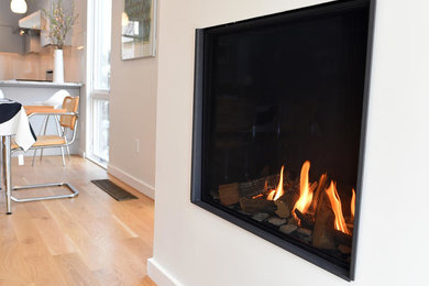 Example of a trendy living room design in Boston
