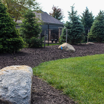 Beautiful Lawn, Mulch, Trees and Boulders