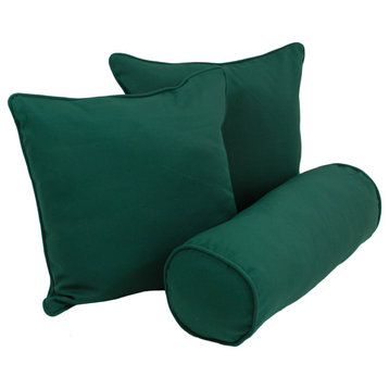 Double-Corded Solid Twill Throw Pillows With Inserts, Set of 3, Forest Green