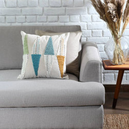 Isos Cotton Beige Blue Cushion Cover - Pillowcases And Shams