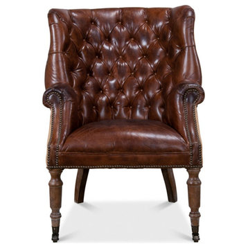 Welsh Leather & Jute Wing Tufted Back Accent Chair