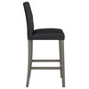 CorLiving Leila PU Fabric Bar Height Barstool with Gray Solid Wood Legs, Black