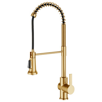 Britt Commercial Style 3-Function Pull-Down 1-Handle 1-Hole Kitchen Faucet, Brushed Brass (Model Kpf-1691bb)