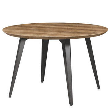 Ravenna Round Wood 47" Dining Table With Metal Legs, Dark Brown