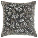 Mina Victory - Mina Victory Luminescence Beaded Flowers 20" x 20" Grey Indoor Throw Pillow - Jewelry for your rooms, this elegantly handcrafted rhinestone, bead and embroidered collection adds a touch of sparkle to your day.