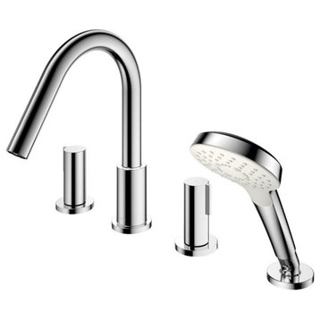 TOTO GF Two-Handle Deck-Mount Roman Tub Filler Trim with Handshower, Polished