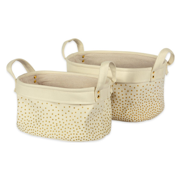 Canvas Laundry Bin Confetti Gold Oval Asst, Set Of 2
