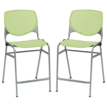 Home Square Plastic Counter Stool in Lime Green - Set of 2
