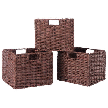 Tessa 3-PieceWoven Rope Basket Set, Foldable, Walnut