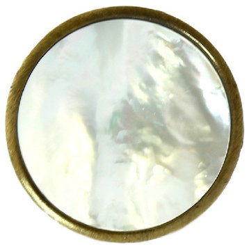 Mother of Pearl Knob, Antique Brass