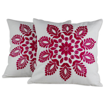 NOVICA Hot Pink Delhi Splendor And Cotton Cushion Covers  (Pair)