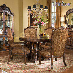 "Michael Amini" Vintage Fruitwood 5 PC Dining Set, Windsor Court Collection - Furniture