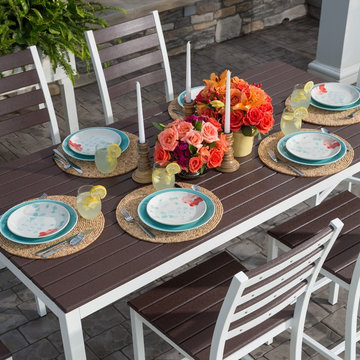 Loft Outdoor Dining Set - Textured White Aluminum w/ Venetian Cocoa Premium HDPE