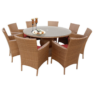 Laguna 60 Inch Outdoor Patio Dining Table with 8 Chairs w/ Arms,Terracotta