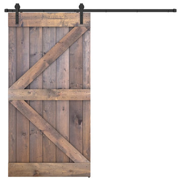 Solid Wood Barn Door, With Hardware Kit, Brown, 42x84"