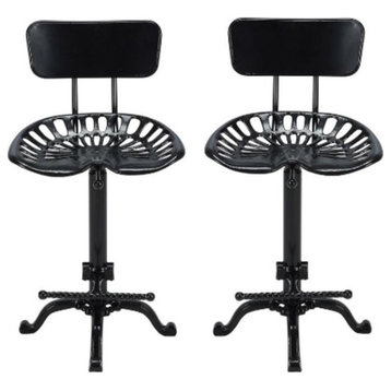 Home Square Tractor Seat Stool with Back in Black - Set of 2