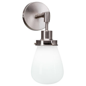 Meridian 1 Light Wall Sconce, Brushed Nickel Finish, 5" White Glass