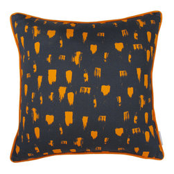 Markless Design - Brushstroke Print Cushion, Orange and Navy - Scatter Cushions
