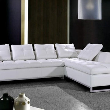 White Leather Sectional Sofa with Chrome Legs