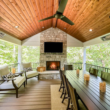 Two Tiered Covered Deck with Fireplaces
